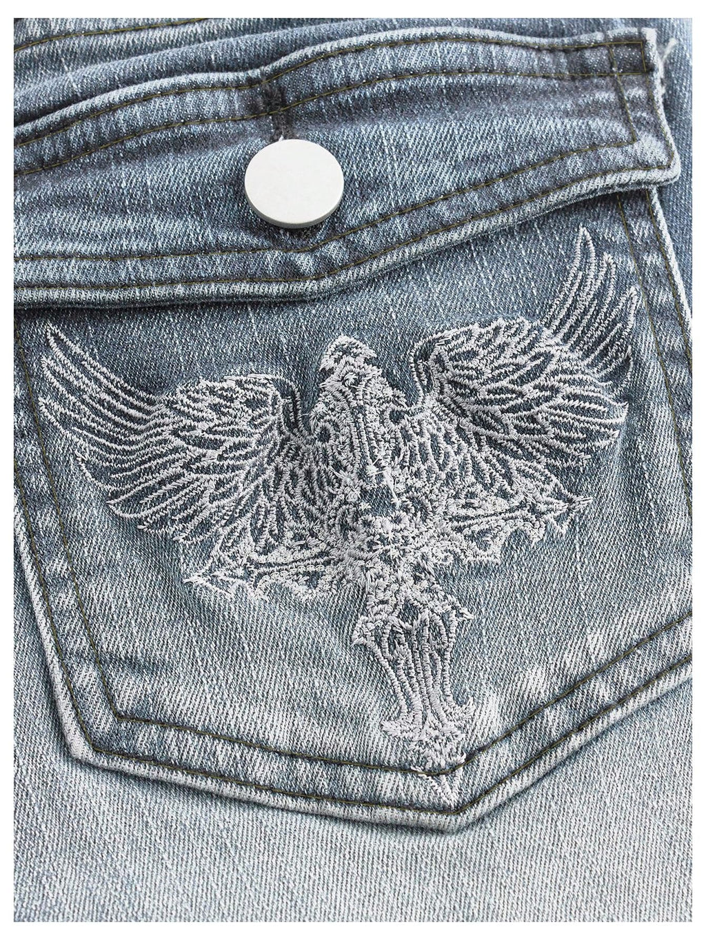MakeMeChic Women's Bell Bottom Jeans Stretchy Flared Jeans Embroidered Y2K High Waist Denim Pants