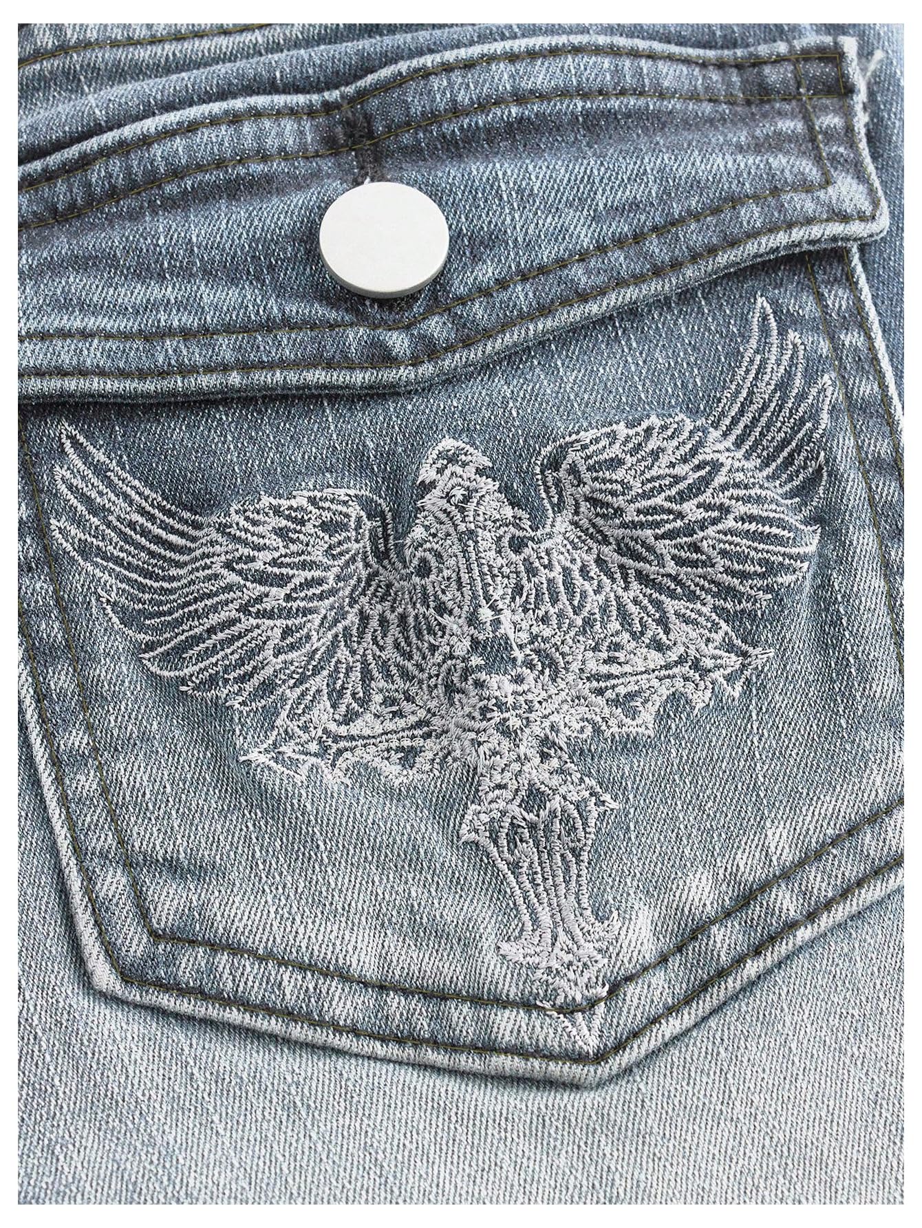MakeMeChic Women's Bell Bottom Jeans Stretchy Flared Jeans Embroidered Y2K High Waist Denim Pants