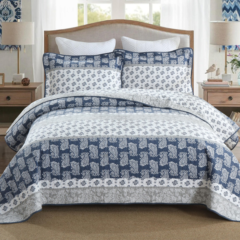 Yellow Quilts Queen Size, Paisley Comforter Set Queen Cotton Bed, Yellow Grey White Comforter, Striped Bedding Queen Size, Lightweight Luxury Bedspread,3 Piece