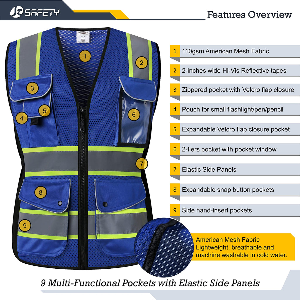 JKSafety Women Hi-Vis Reflective Safety Vest | Neon Color body Sewed Reflective Strips Breathable Lightweight ANSI Compliant