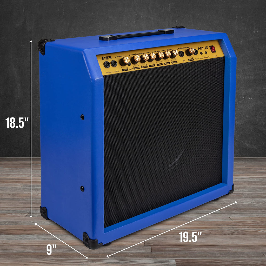 LyxPro Electric Guitar Amp 20 Watt Amplifier Built in Speaker Headphone Jack and Aux Input Includes Gain Bass Treble Volume and Grind - Black