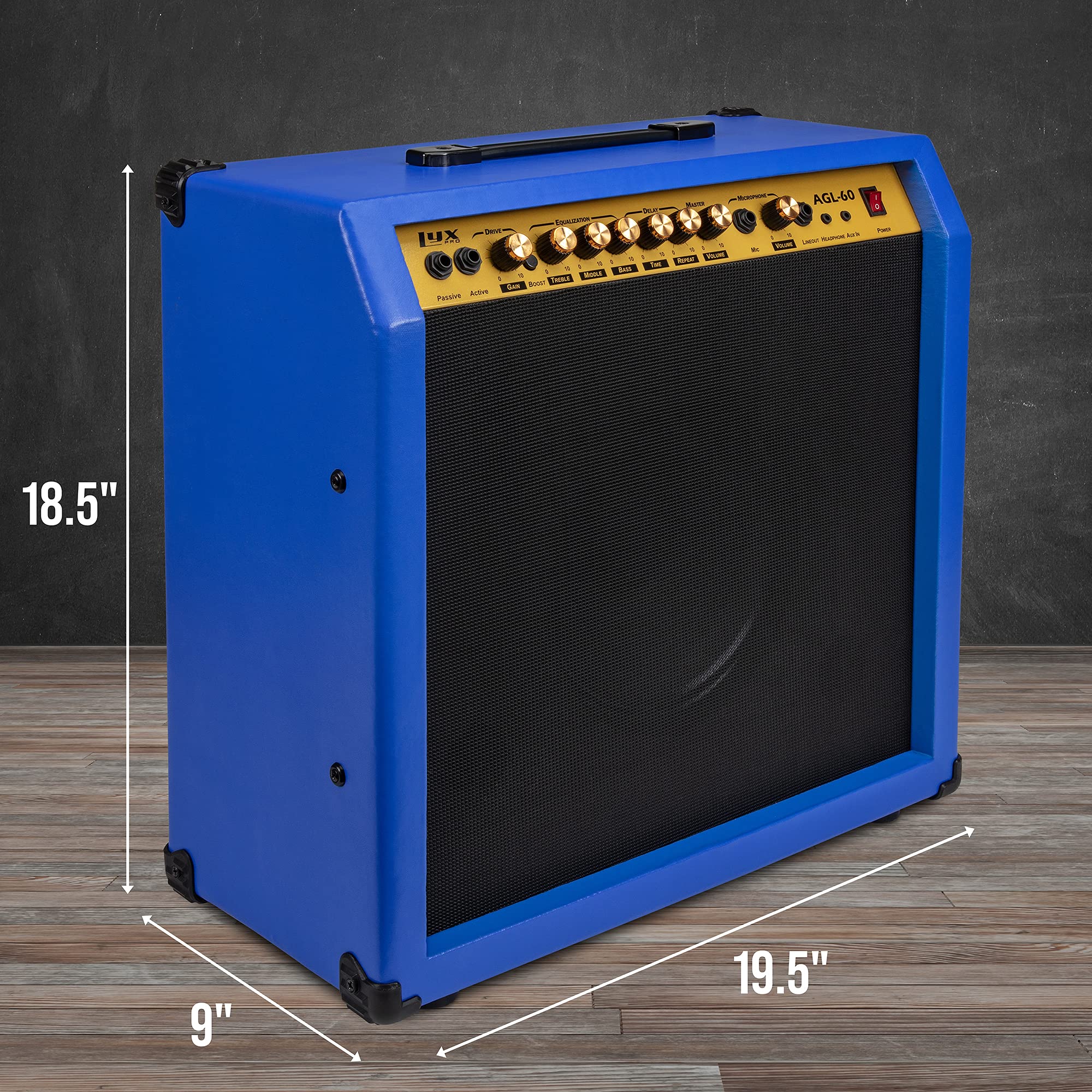 LyxPro Electric Guitar Amp 20 Watt Amplifier Built in Speaker Headphone Jack and Aux Input Includes Gain Bass Treble Volume and Grind - Black