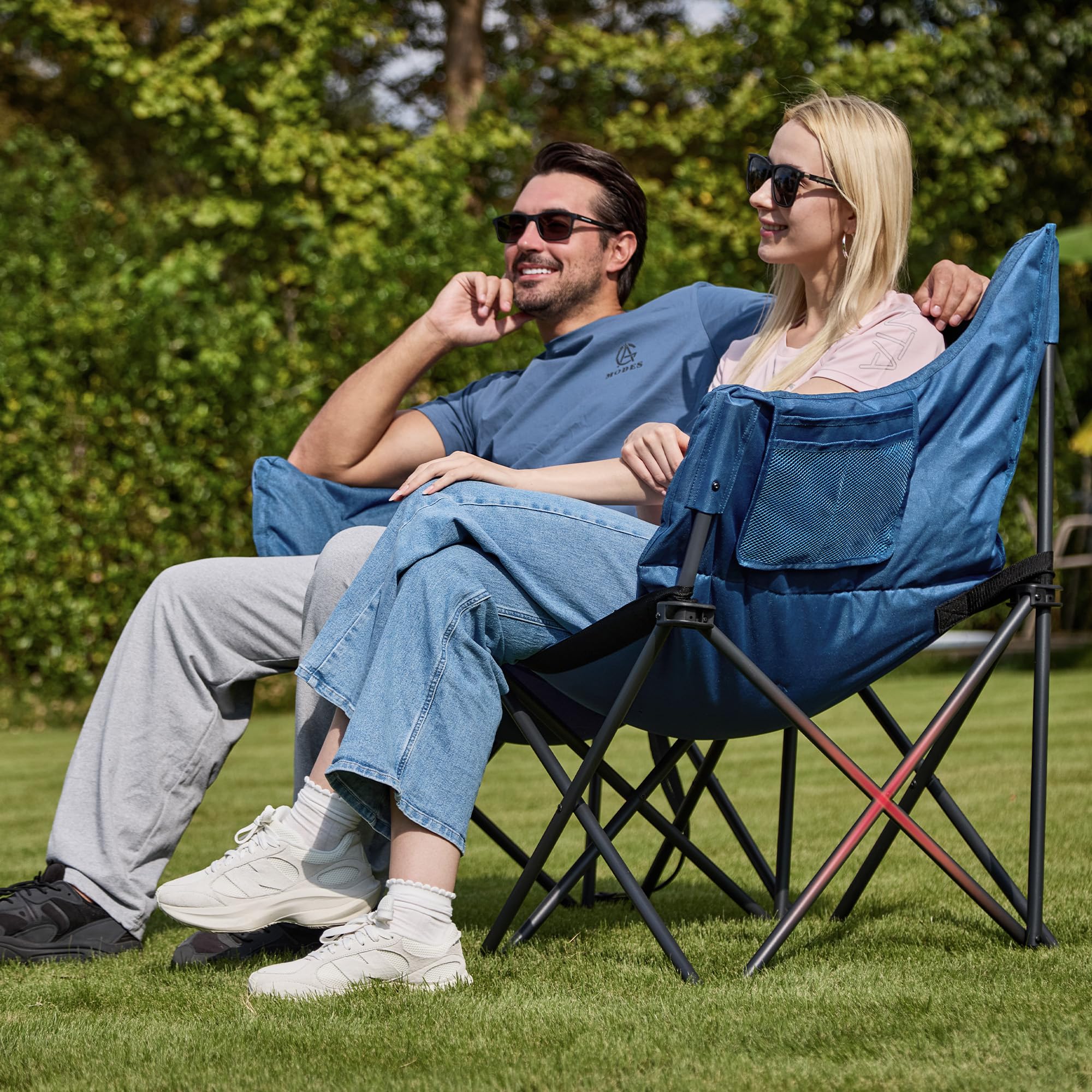 Double Camping Chair Heavy Duty Oversized Padded Loveseat for Adults 2 Person Outdoor Portable Camping Chairs for Lawn, Backyard, Fishing, Trip, Support 600lbs, Grey