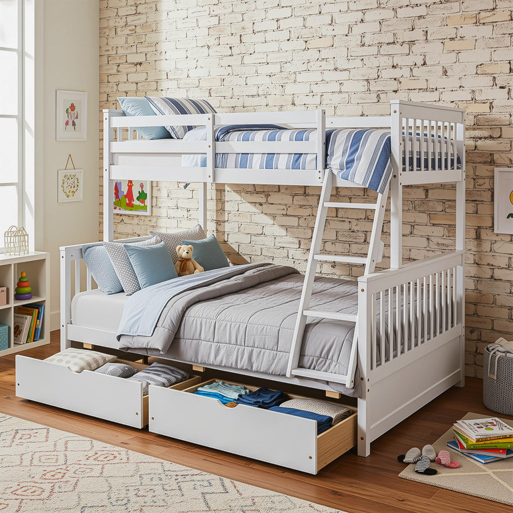 Merax Wood Bunk Bed with Two Drawers,Convertible Wood Bunk Bed with Ladders and Two Storage Drawers,Solid Wood Detachable Bed Frame with Ladders, Twin Over Full Size, Espresso