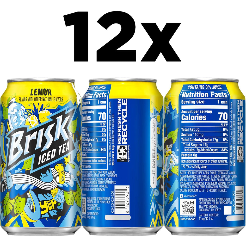 Brisk Lemon Iced Tea, 12 Fl Oz Cans (Pack of 12)