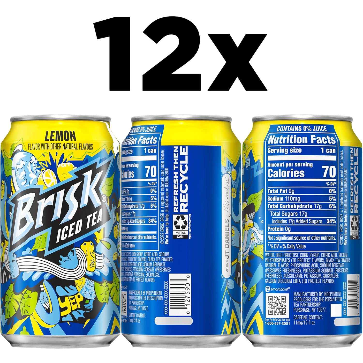 Brisk Lemon Iced Tea, 12 Fl Oz Cans (Pack of 12)