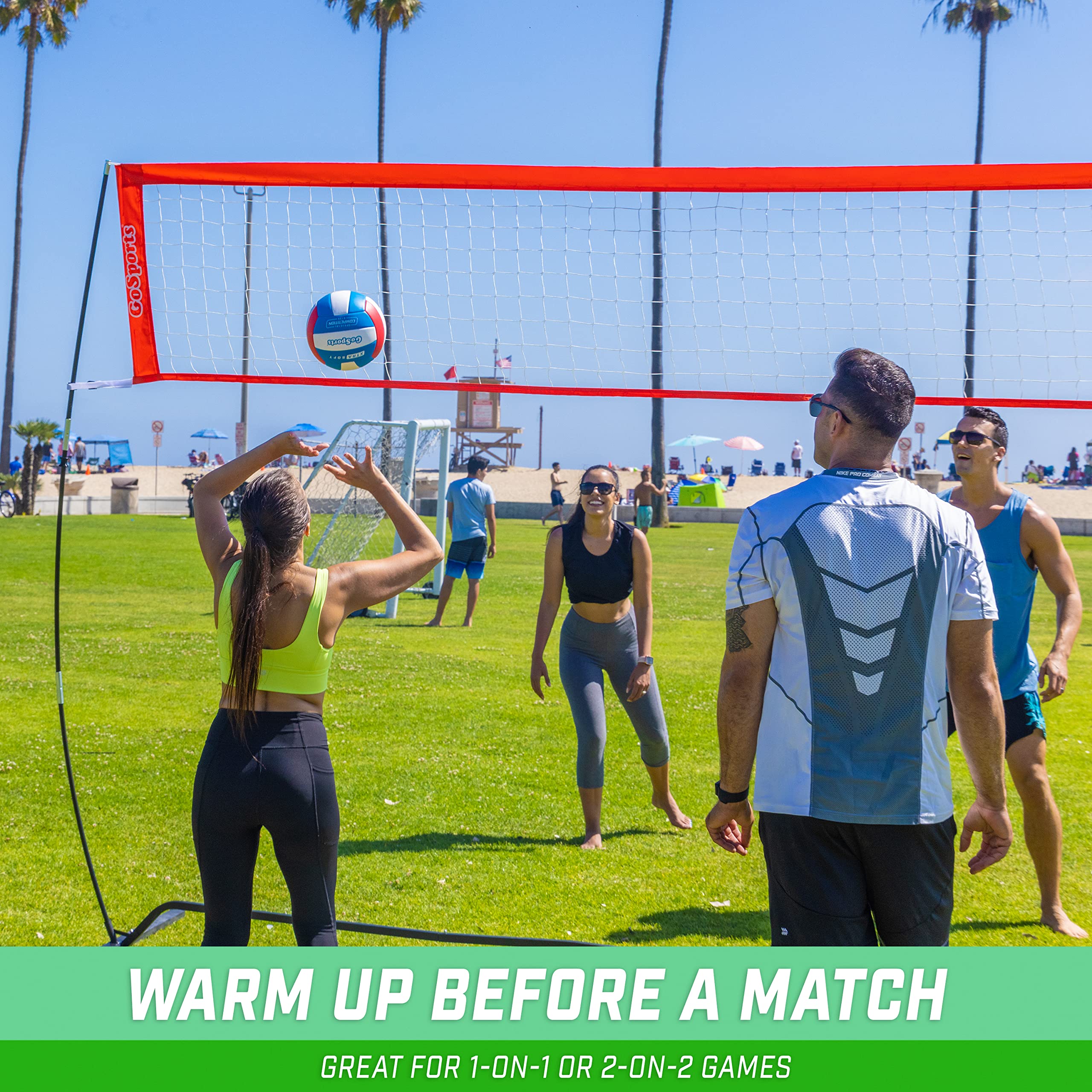 GoSports Freestanding Volleyball Training Net - 12 ft or 20 ft - Indoor our Outdoor Use, Instant Setup, and Height Adjustable