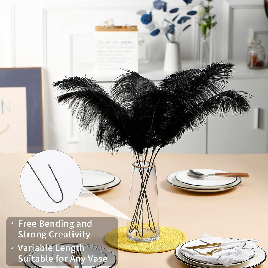 Ballinger Black Ostrich Feathers Bulk - Making Kit 12Pcs 16-18inch Large Ostrich Feathers for Floral Arrangement, Vase, Wedding Party Centerpieces and Halloween Home Decor