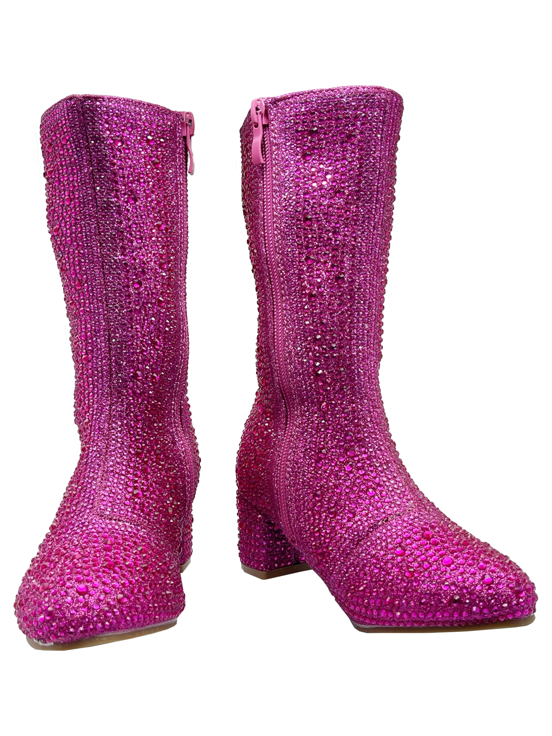 ABSOLEX Girl's Rhinestone Round Toe Knee High Chunky Low Heel Boot