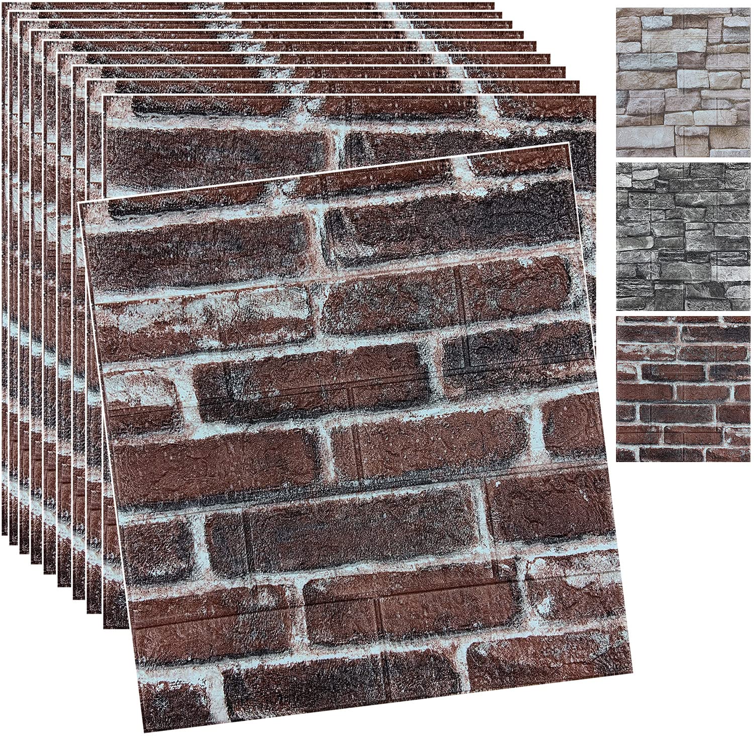 10PCS 3D Wall Panels Peel and Stick 3D Brick Wallpaper Peel and Stick Faux Stone Wall Panel Foam Brick Self-Adhesive Wallpaper (Black,10pcs)