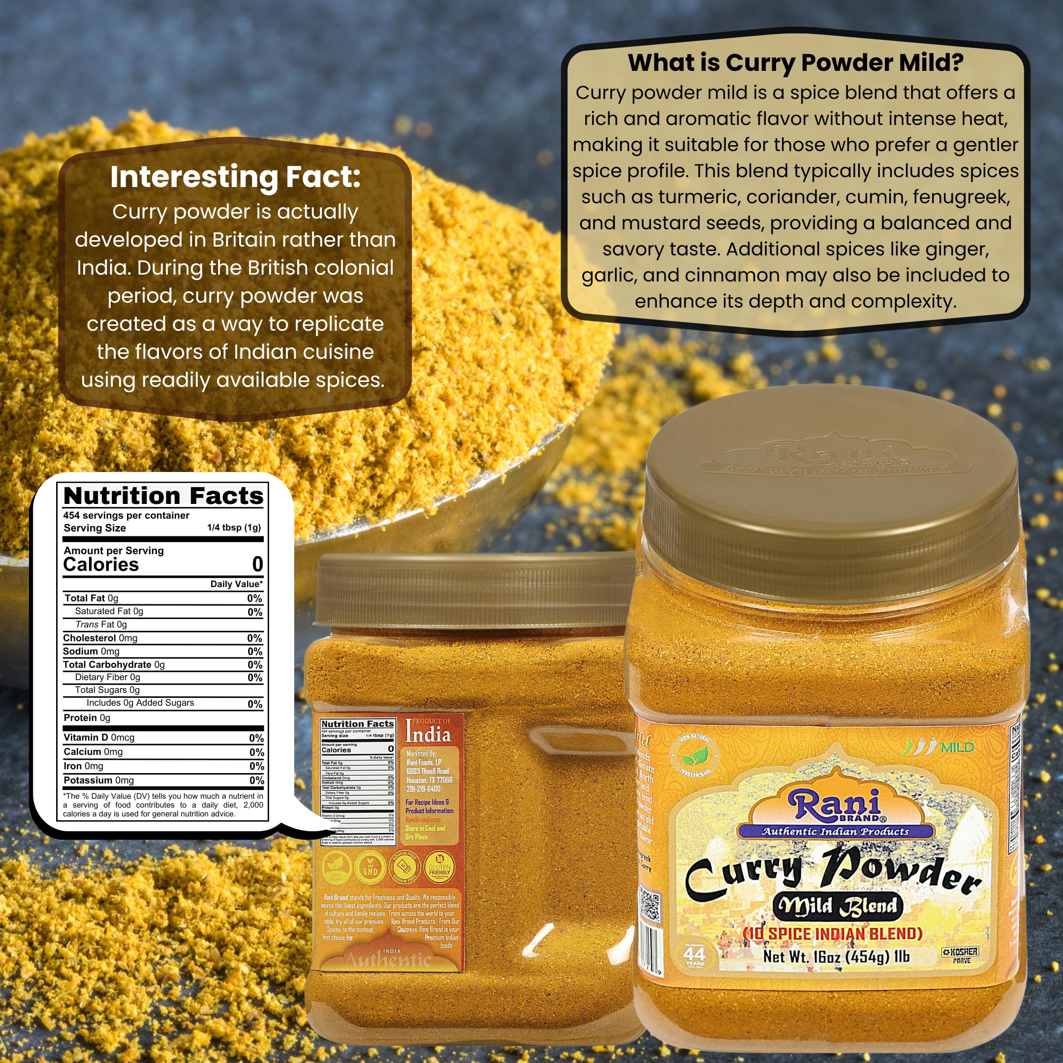 Rani Curry Powder Mild (10-Spice Authentic Indian Blend) 3oz (85g) PET Jar ~ All Natural | Salt-Free | NO Chili or Peppers | Vegan | No Colors | Gluten Friendly | NON-GMO | Kosher | Indian Origin