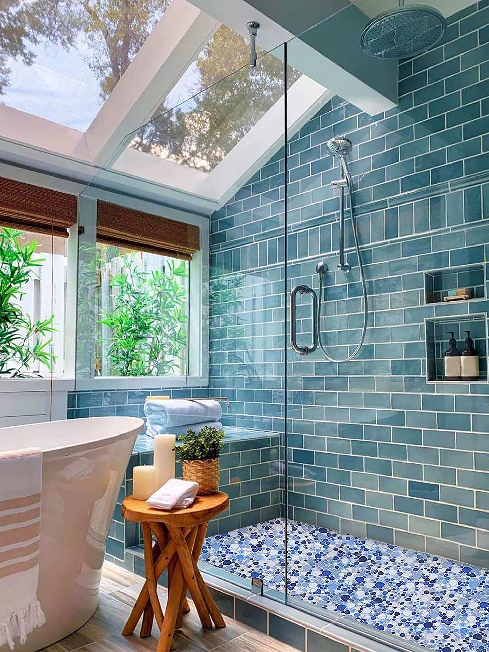 Parrotile Blue Shower Floor Pebbles Tile Bathroom Mosaic Backsplash Wall Tiles (5 Sheets)