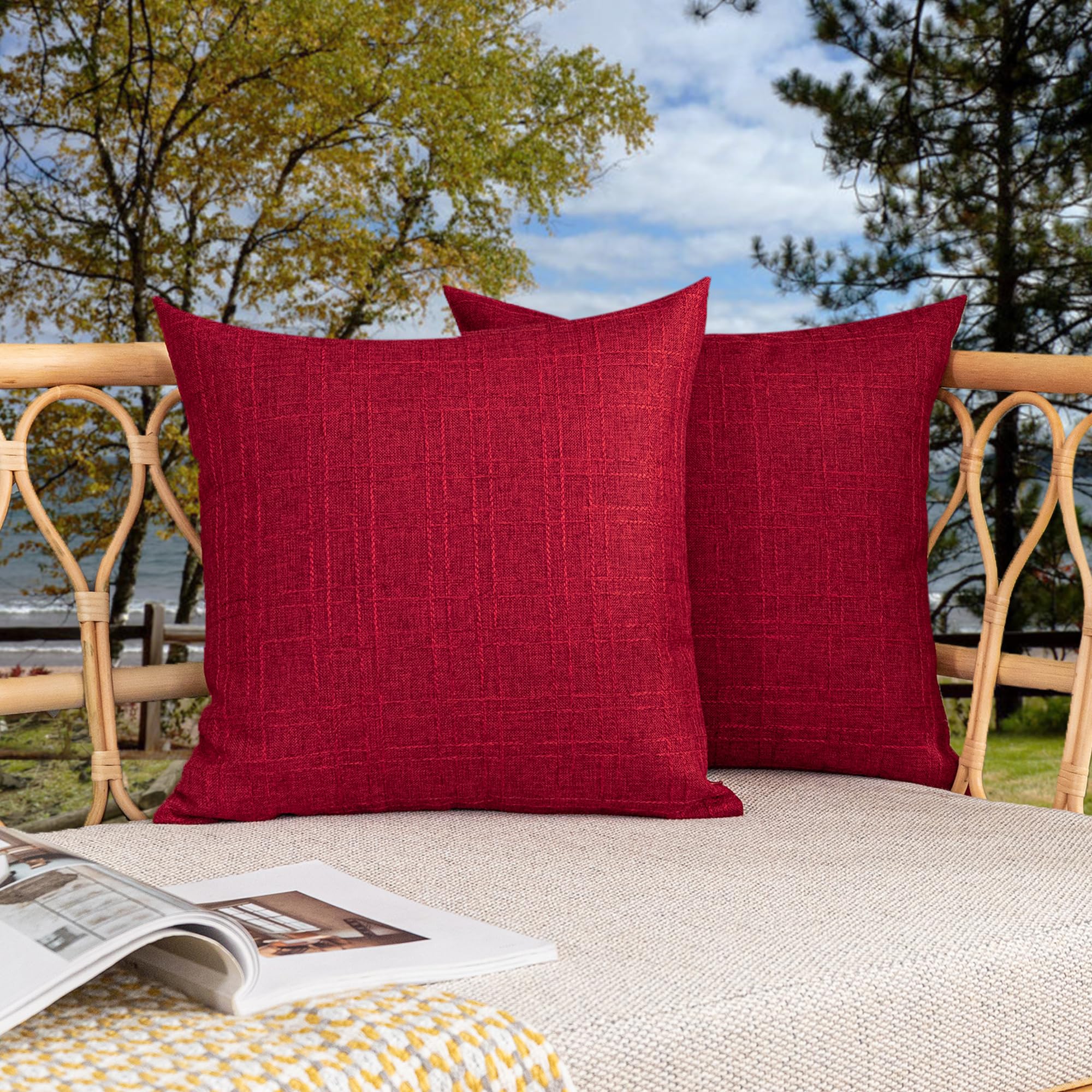 Kevin Textile Pack of 2 Outdoor Waterproof Pillow Covers Checkered Decorative Cushions Sham Throw Pillowcases Shell for Patio Tent Garden Couch Bed Sofa 16x16 Inch Army Green