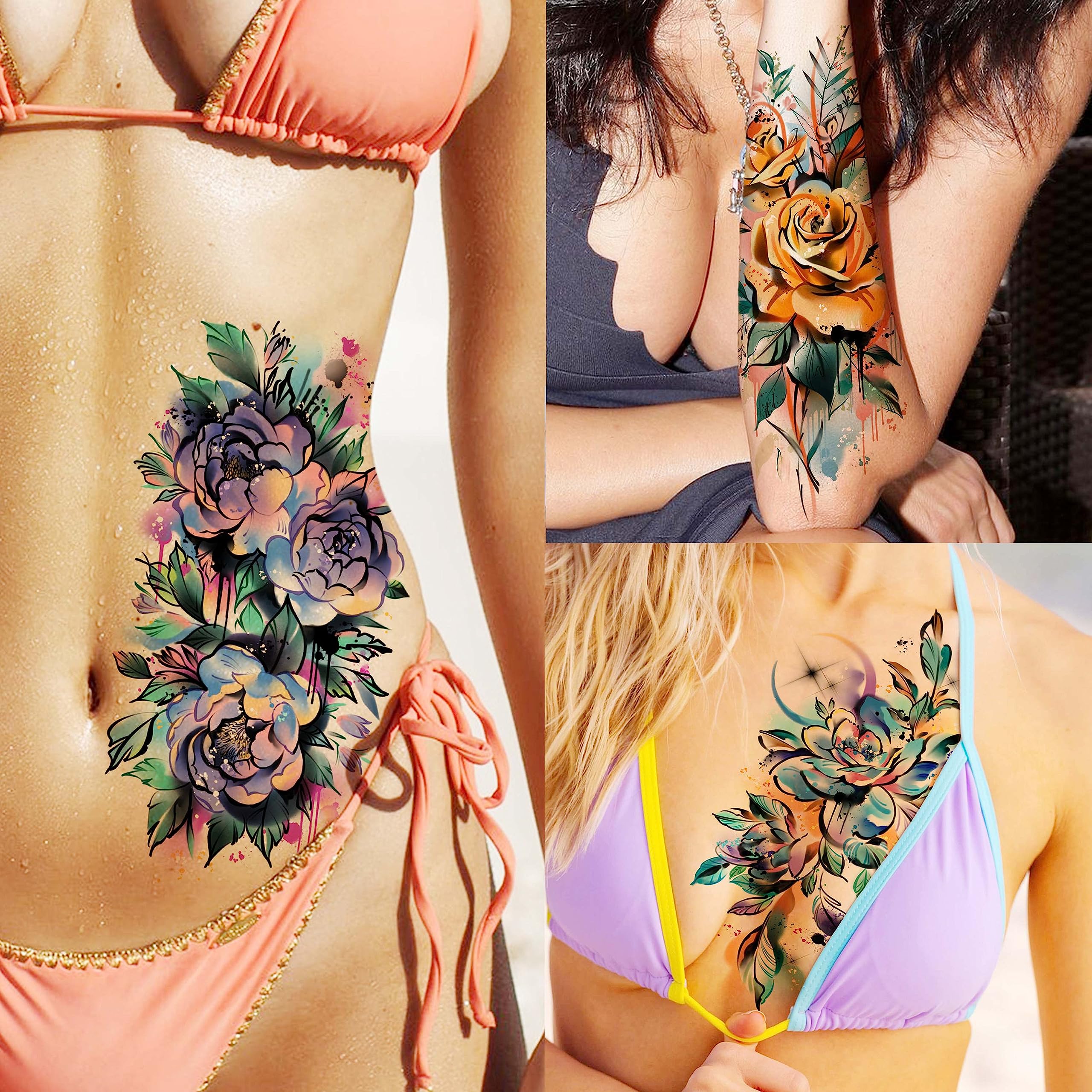 EGMBGM 52 Sheets Tiny Small Temporary Tattoos For Kids Boys Girls, Tribal Animals Butterfly Anchor Compass Tattoo Stickers For Men Women, 3D Cute Flower Fake Face Tatoo Kits Sets For Neck Arm Hands