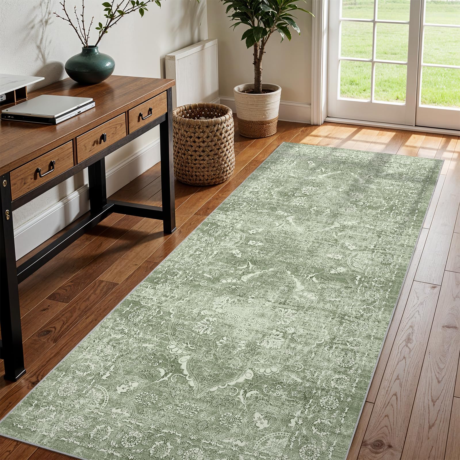 2x5 Washable Kitchen Runner Rug - Soft Low Pile Floral Animal Cat Print Rugs with Non-Slip Backing Waterproof Stain-Resistant Indoor Carpet for Hallway Entryway Bathroom Bedroom (Black)