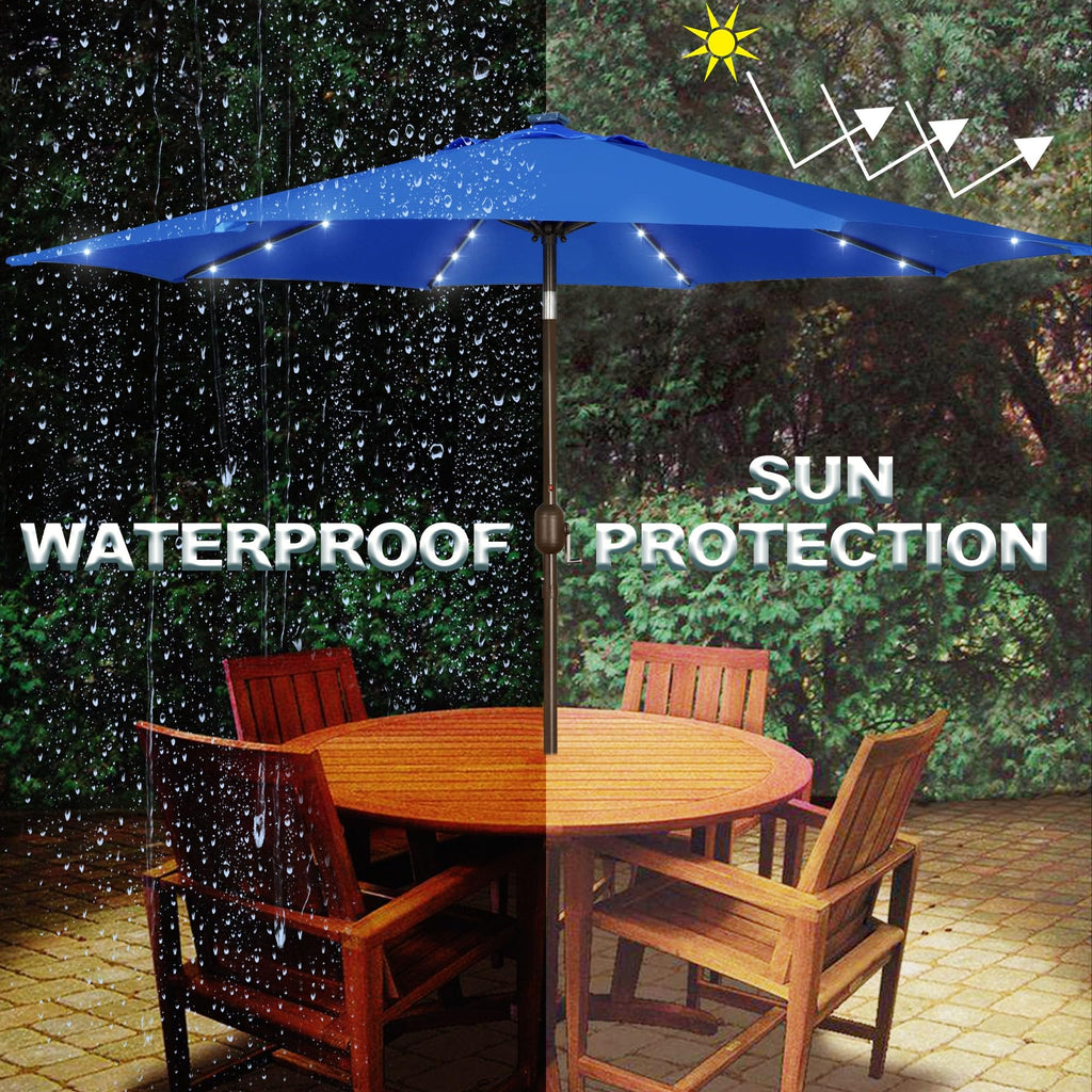 Blissun 9 ft Solar Umbrella, 32 LED Lighted Patio Umbrella, Table Market Umbrella, Outdoor Umbrella for Garden, Deck, Backyard, Pool and Beach (Light Blue)