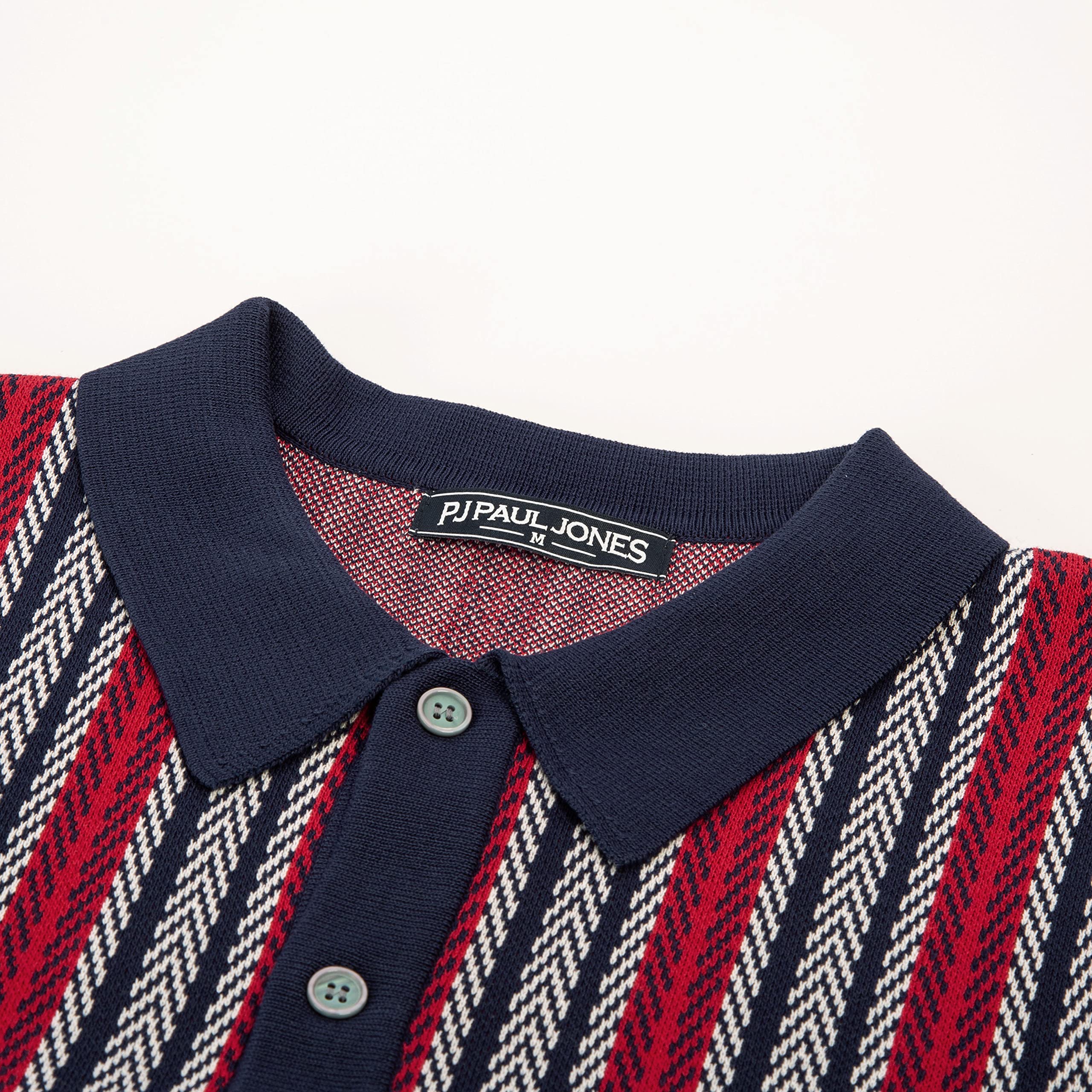 PJ PAUL JONES Men's Polo Shirts Retro Knit Shirt Vintage Striped Shirt