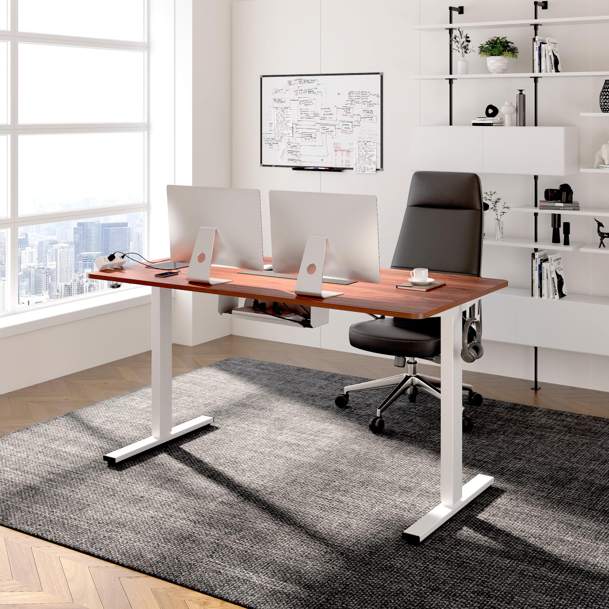 FLEXISPOT EN2 Whole-Piece Standing Desk with Clamp Power Strip, 40 x 24'' Electric Stand Up Height Adjustable Desk with Cable Management (Black Frame + 40" Black Top)