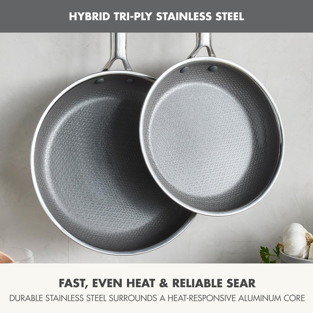 GreenPan Hybrid 9.5” & 11” Nonstick Stainless Steel Frying Pan Set, APEX Tri-Ply Thermobond PFAS-Free Ceramic Skillets, Induction & All Cooktop Compatible, Oven Temp to 850°F, Dishwasher Safe, Gold