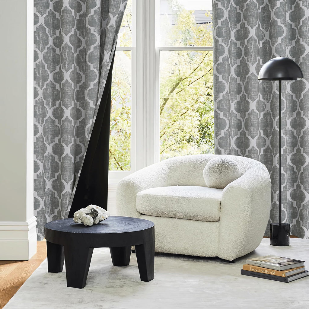 Beauoop 100% Blackout Curtains 45 Inches Long 2 Panels for Bedroom Living Room Aqua Grey Moroccan Geo Room Darkening Thermal Insulated Soundproof Grommet Top Window Treatments Drapes, 50x45 Set of 2
