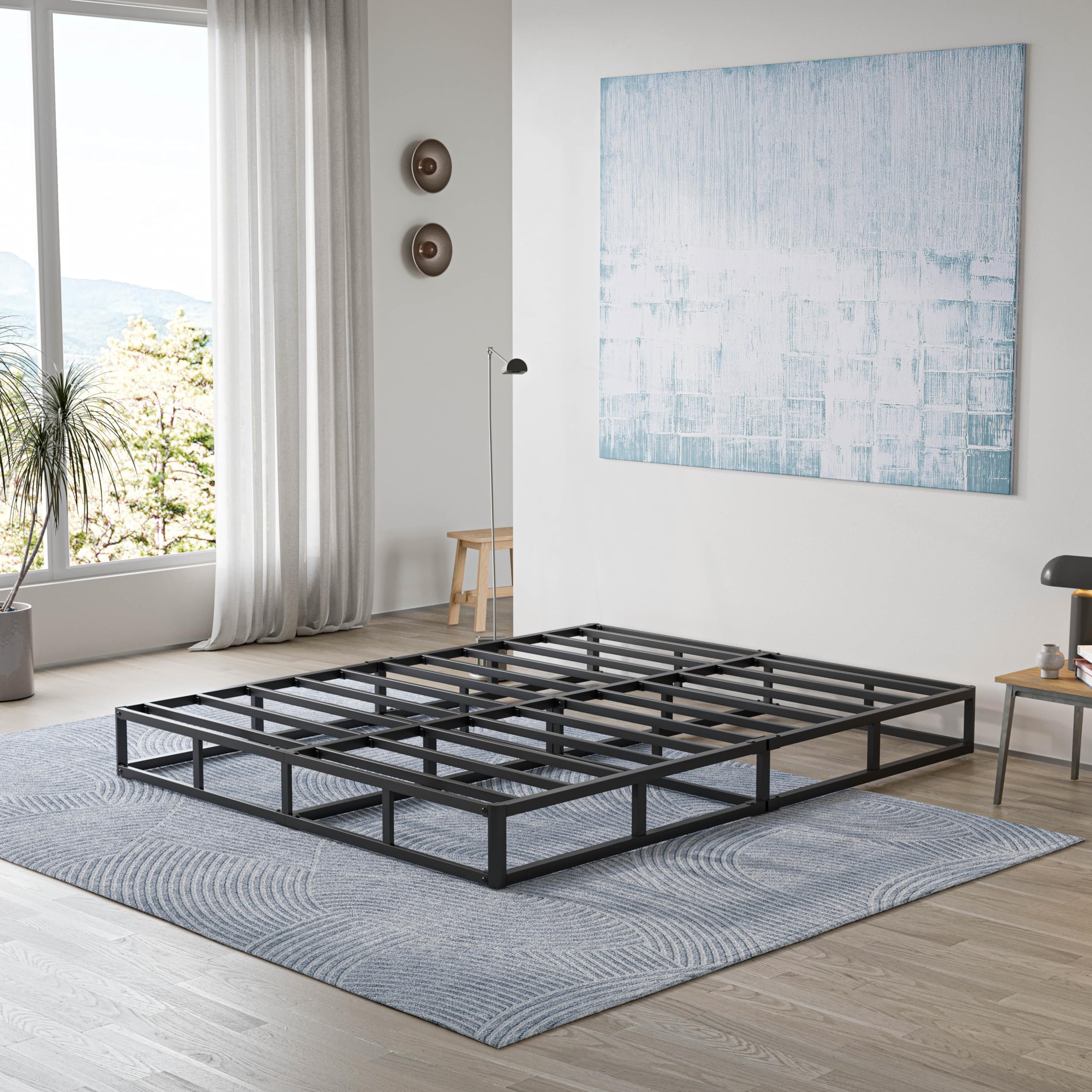HUEIIS Box Spring Twin Size, 7 Inch Low Profile Metal Frame Mattress Foundation, 3000 lbs Heavy Duty Boxspring with Fabric Cover, Easy Assembly, Noise Free, Non-Slip