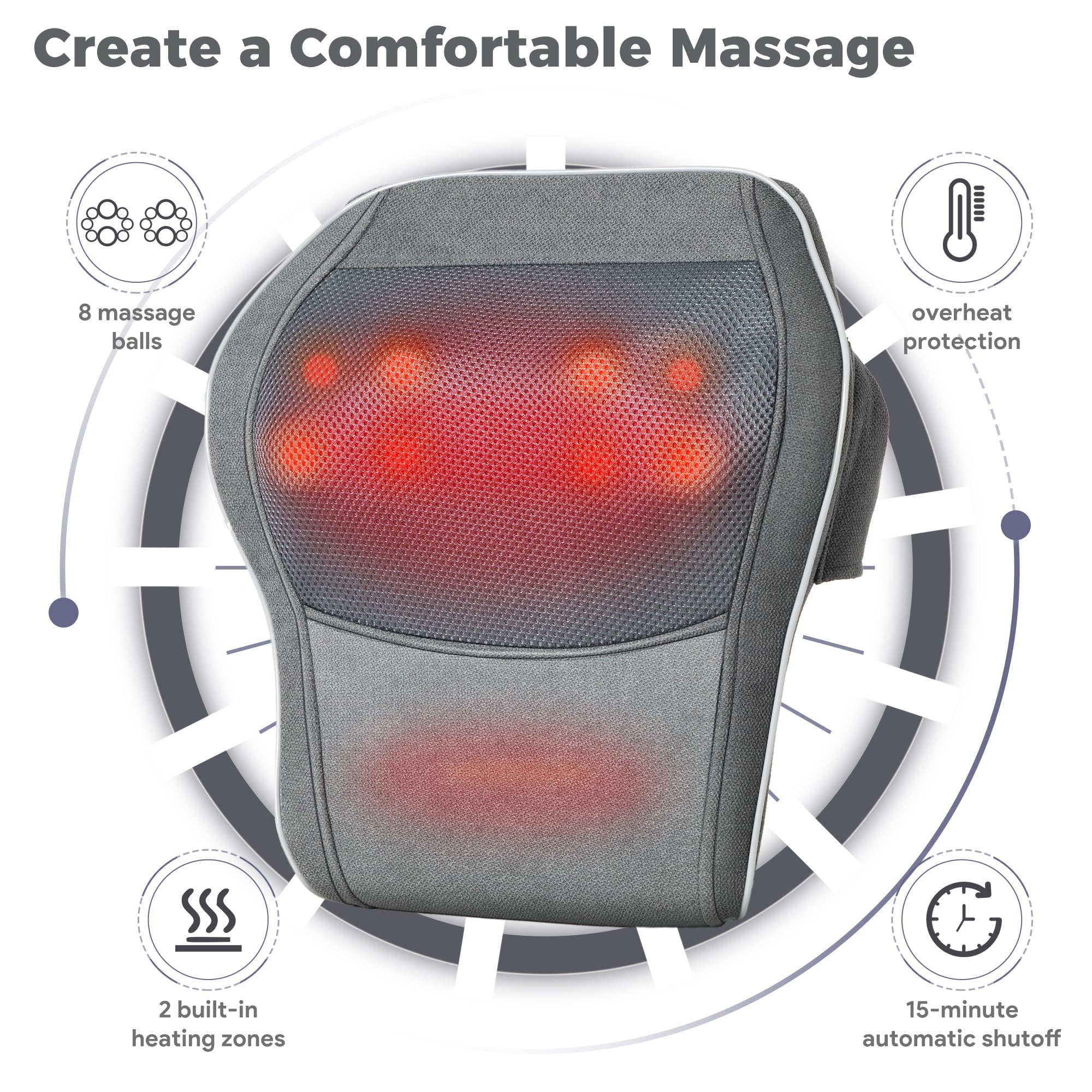 Brelley Neck and Back Massager for Pain Relief Deep Tissue with Heat, Shiatsu Shoulder Massager with Bi-Directional Rotating Head for Neck, Back, Shoulders, and Legs