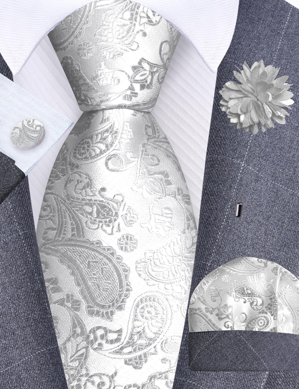 GUSLESON 3.15"（8cm） Mens Paisley Tie and Lapel Pin Necktie Hankerchief Cufflinks Set for Men
