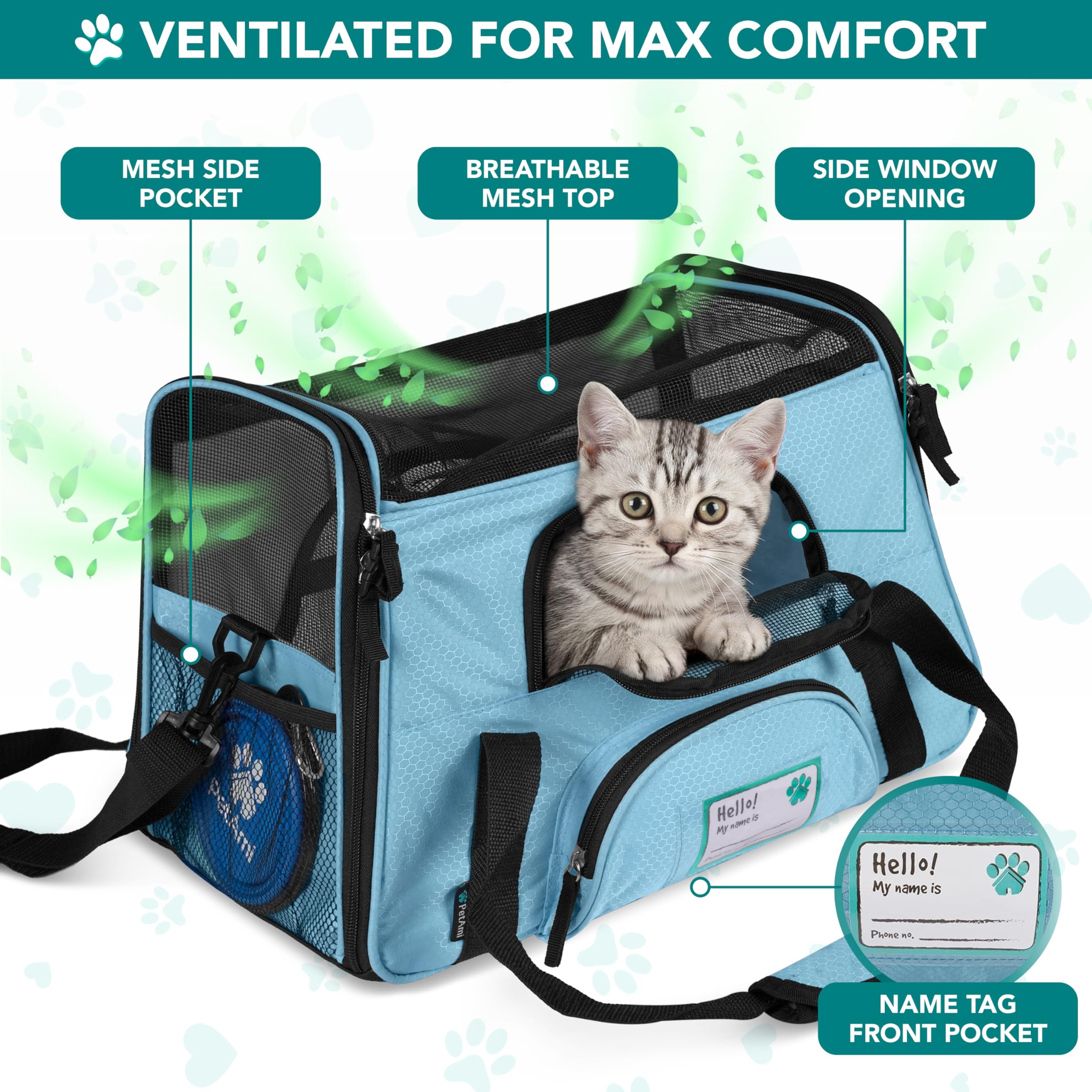 PetAmi Airline Approved Pet Carrier for Cats & Small Dogs, Soft Sided TSA Travel Carrier Bag with Sherpa Bed, Breathable Mesh Ventilation, Collapsible Bowl, Fits Under Seat, Up to 18 lbs, Small Black