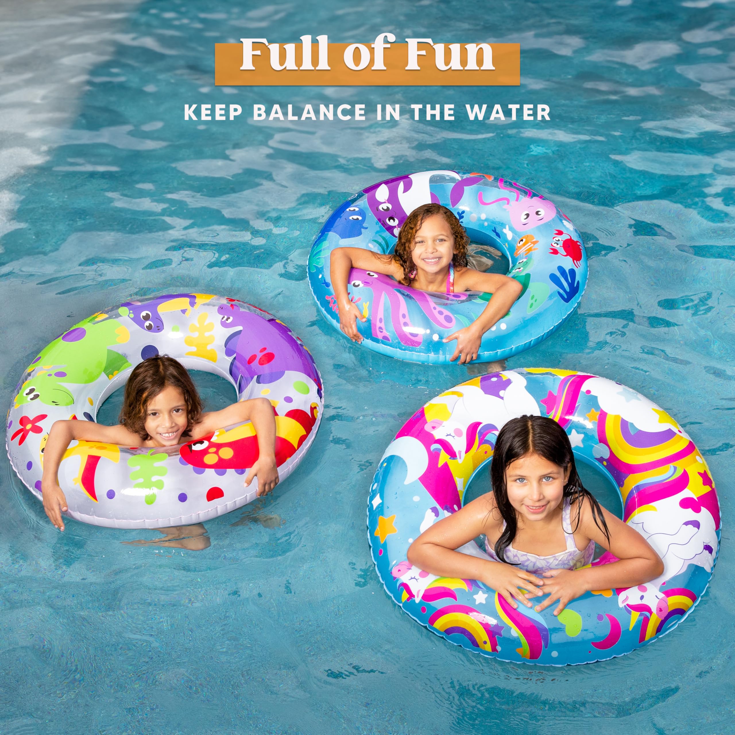 JOYIN Inflatable Swim Tube Raft (3 pack) with Summer Fruits Painting, Pool Toys for Swimming Pool Party Decorations