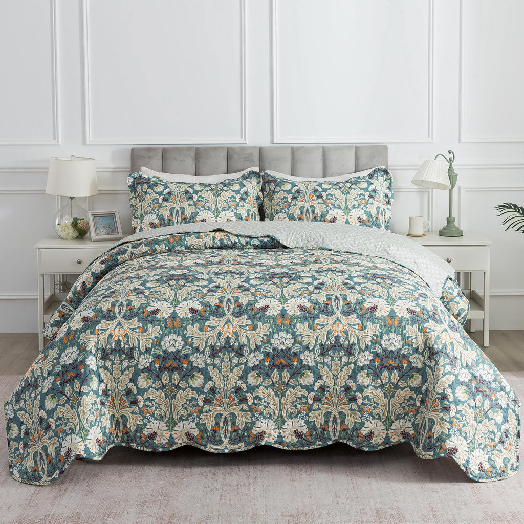 HoneiLife Quilt Sets Twin Size - 2 Piece Microfiber Quilts Reversible Bedspreads Patchwork Coverlets Floral Bedding Set All Season Quilts with Blue and White Porcelain Pattern