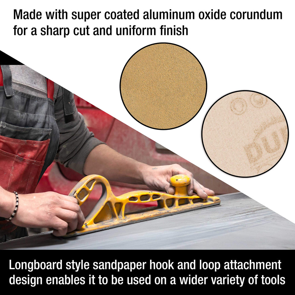 Dura-Gold Premium - 40 Grit Gold - Hook & Loop Backing Longboard Continuous Sandpaper Roll, 2-3/4" Wide, 12 Yards Long - For Automotive & Woodworking Air File Long Board Sanders, Hand Sanding Blocks