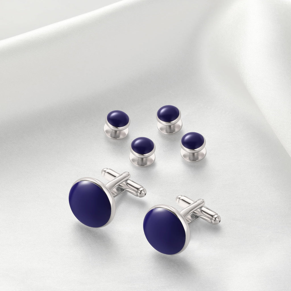 Men's Cufflinks & Tuxedo Studs Set - 316L Stainless Steel Formal Wedding Jewelry, Groomsmen Gift Set with Gift Box
