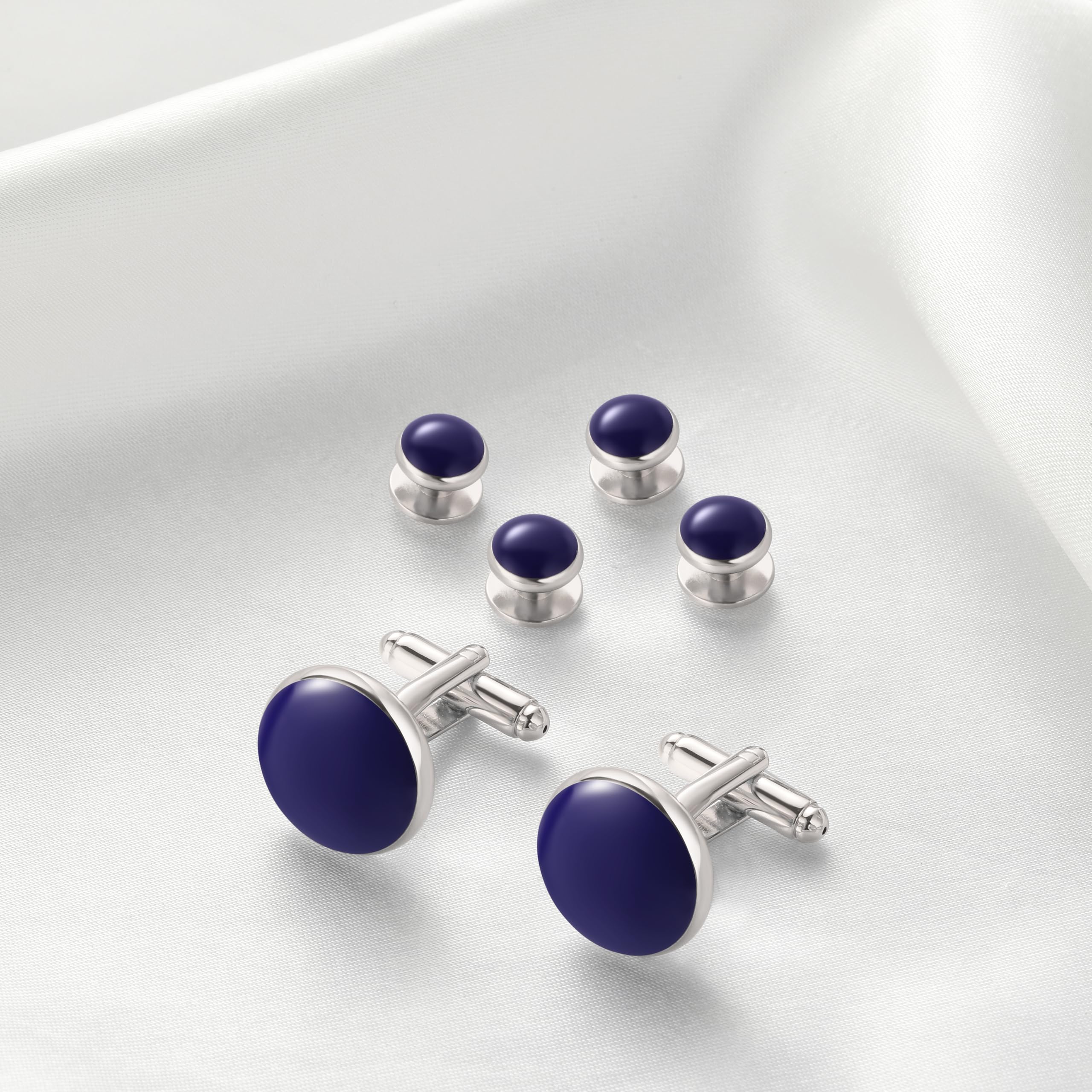 Men's Cufflinks & Tuxedo Studs Set - 316L Stainless Steel Formal Wedding Jewelry, Groomsmen Gift Set with Gift Box