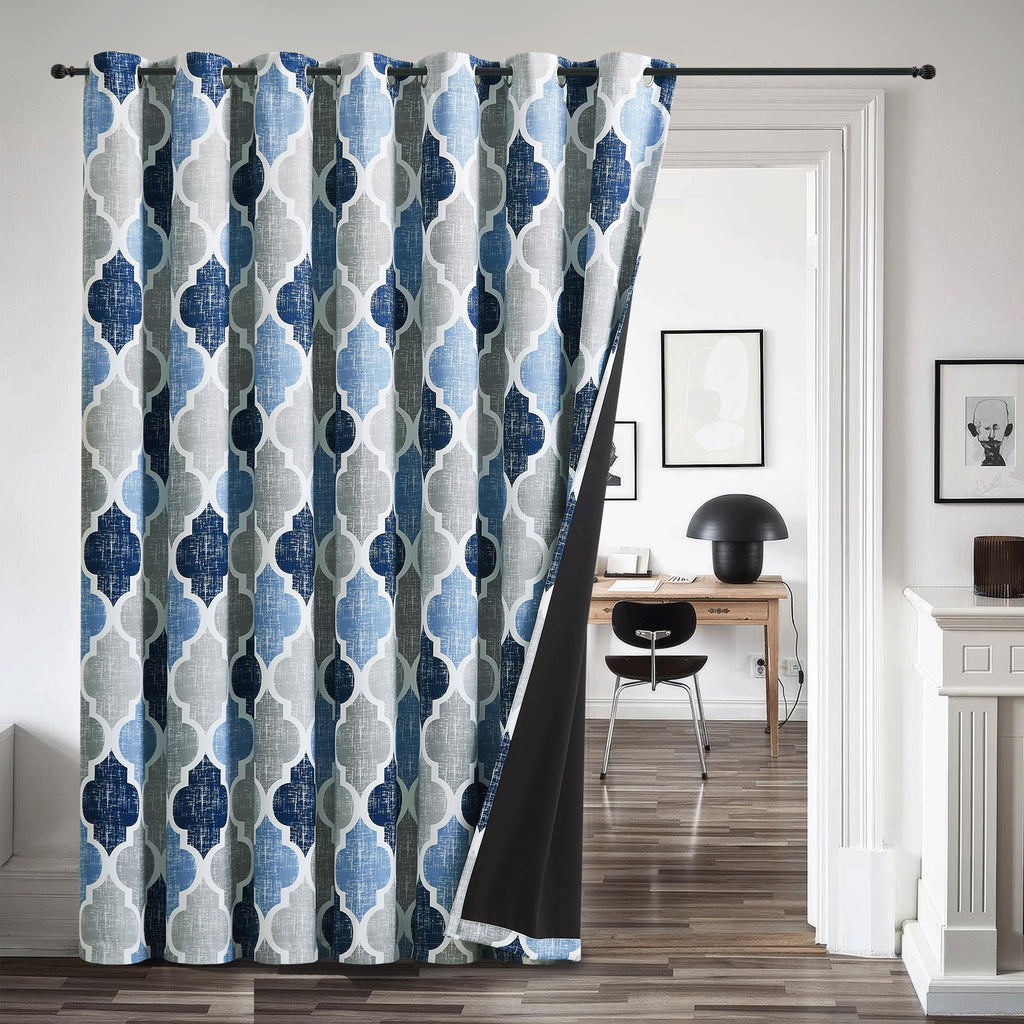 Beauoop 100% Blackout Curtains 45 Inches Long 2 Panels for Bedroom Living Room Aqua Grey Moroccan Geo Room Darkening Thermal Insulated Soundproof Grommet Top Window Treatments Drapes, 50x45 Set of 2