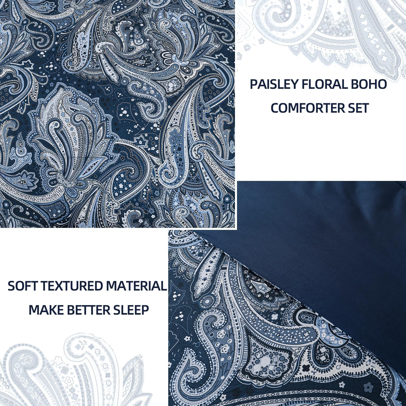 DJY Black Paisley Comforter Set Full Size 7 Piece Bed in a Bag Black and Grey Boho Paisley Pattern Comforter Set Soft Lightweight Microfiber Reversible Bedding Set for All Season