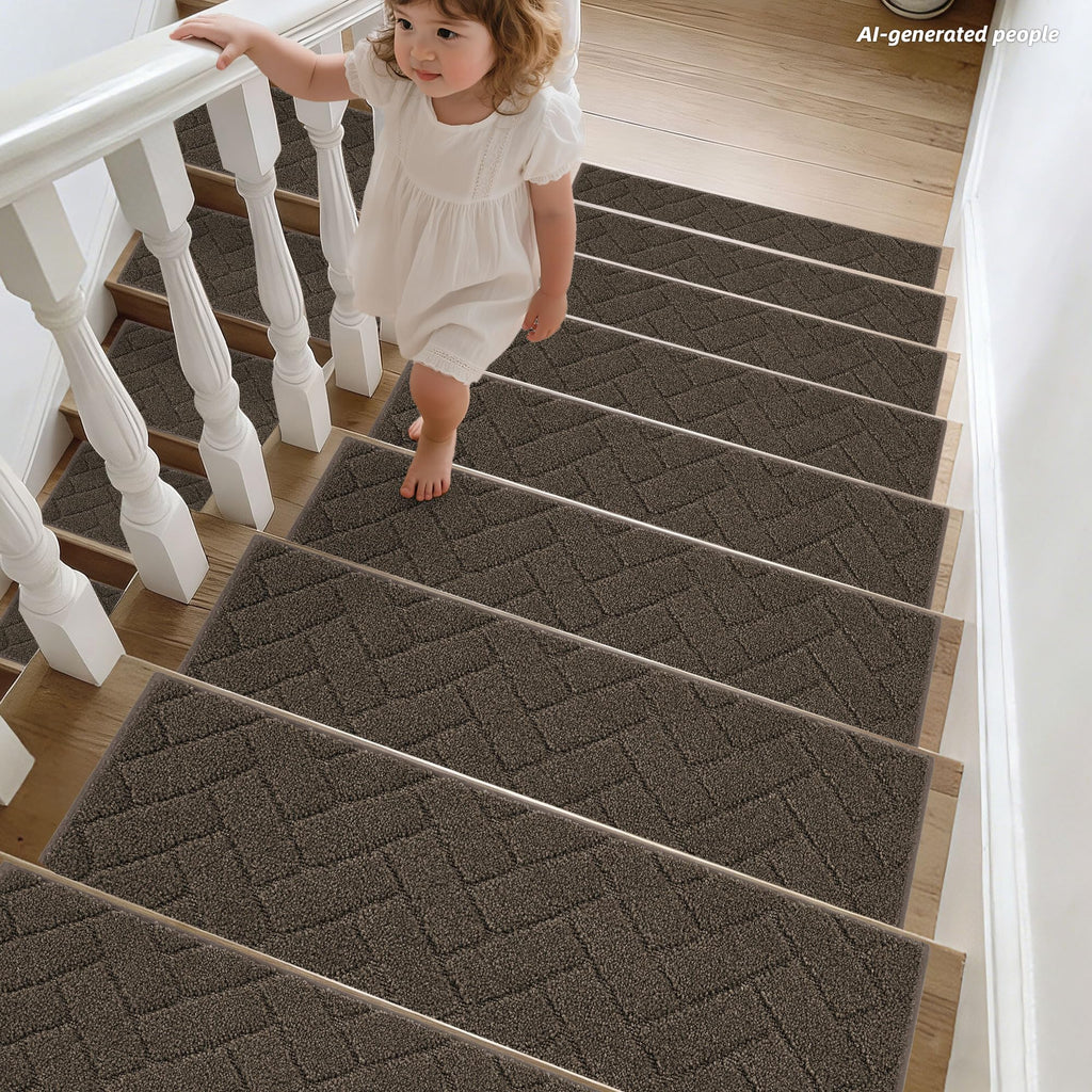 BEQHAUSE Stair Treads for Wooden Steps 28inX9in, Non Slip Carpet Stair Treads Indoor Stair Runners Machine Washable, Soft Stair Rugs Mat Surface Polyester TPE Backing, 4pcs, Beige