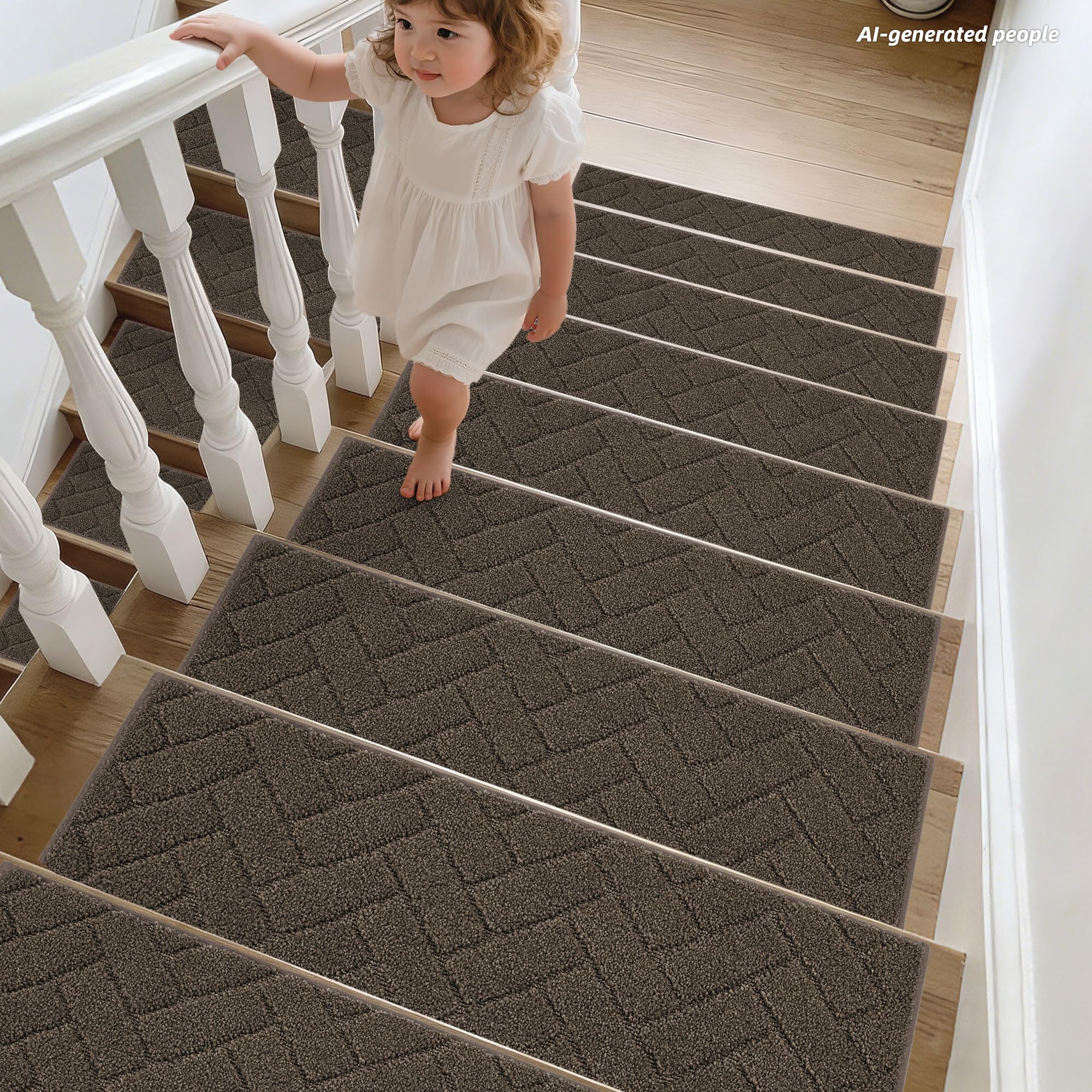 BEQHAUSE Stair Treads for Wooden Steps 28inX9in, Non Slip Carpet Stair Treads Indoor Stair Runners Machine Washable, Soft Stair Rugs Mat Surface Polyester TPE Backing, 4pcs, Beige