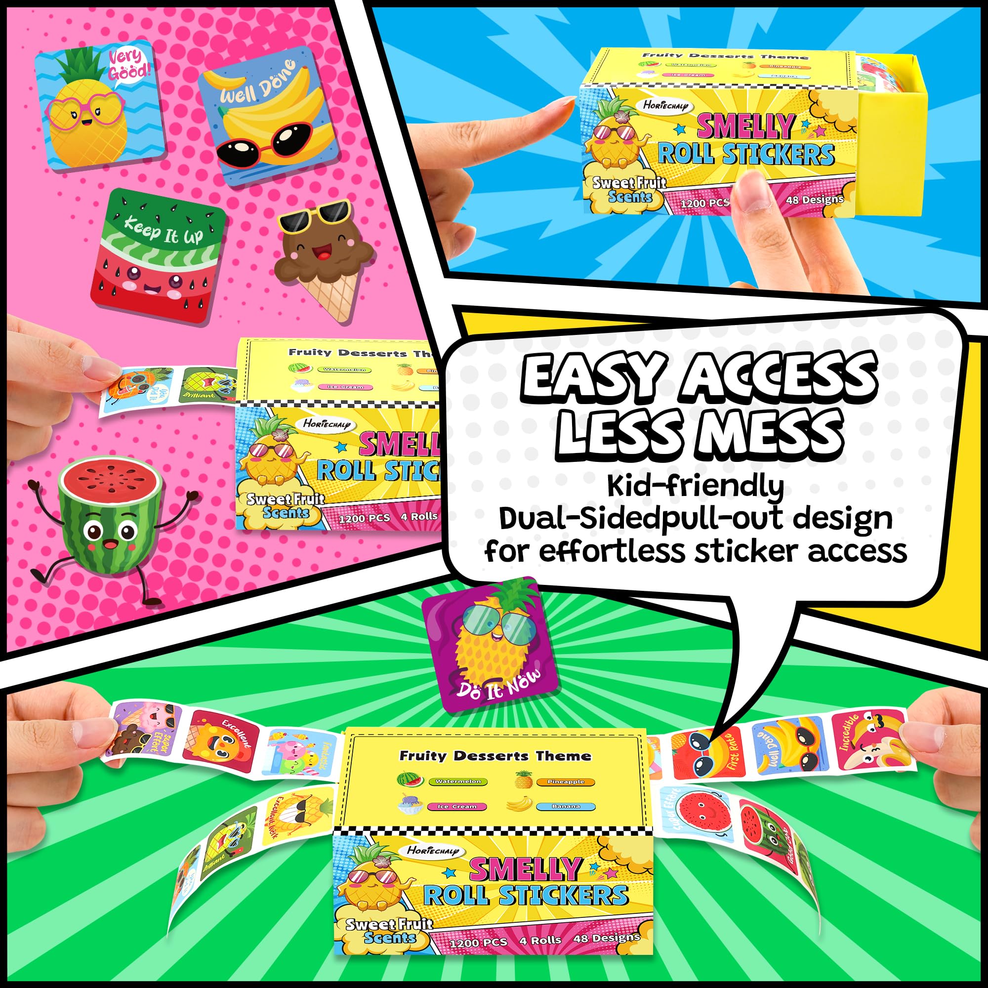 HORIECHALY 3 Rolls Scratch and Sniff Stickers for Kids, 600PCS Smelly Scented Stickers, Kid's Reward Sticker, Classroom Teacher Must Haves, School Supplies Incentives Christmas Children‘s Gift-1.57''
