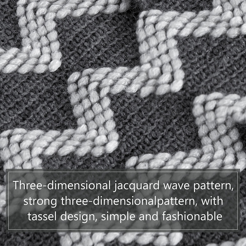 NTBAY Acrylic Knitted Throw Blanket, Lightweight and Soft Cozy Decorative Woven Blanket with Tassels for Travel, Couch, Bed, Sofa, 51x67 Inches, Grey Wave