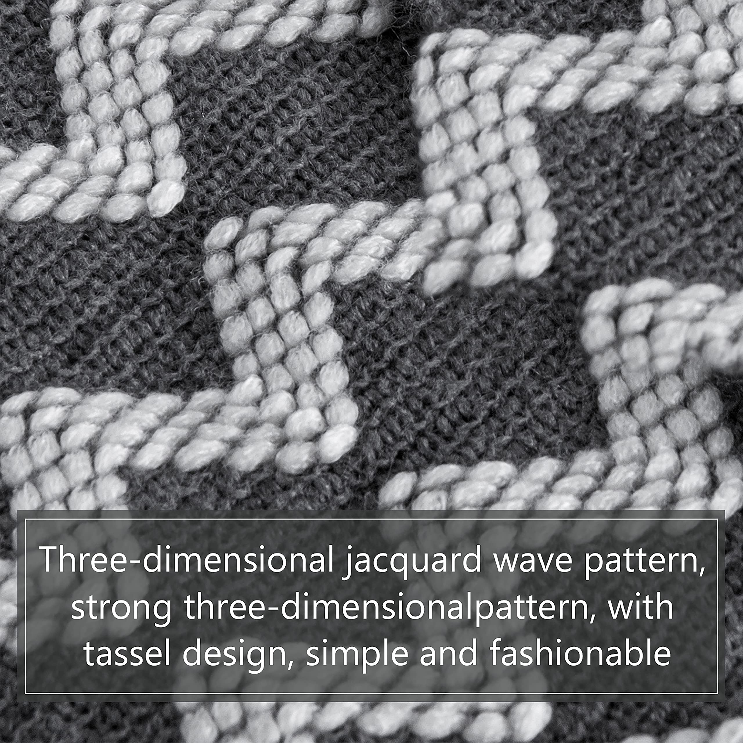 NTBAY Acrylic Knitted Throw Blanket, Lightweight and Soft Cozy Decorative Woven Blanket with Tassels for Travel, Couch, Bed, Sofa, 51x67 Inches, Grey Wave