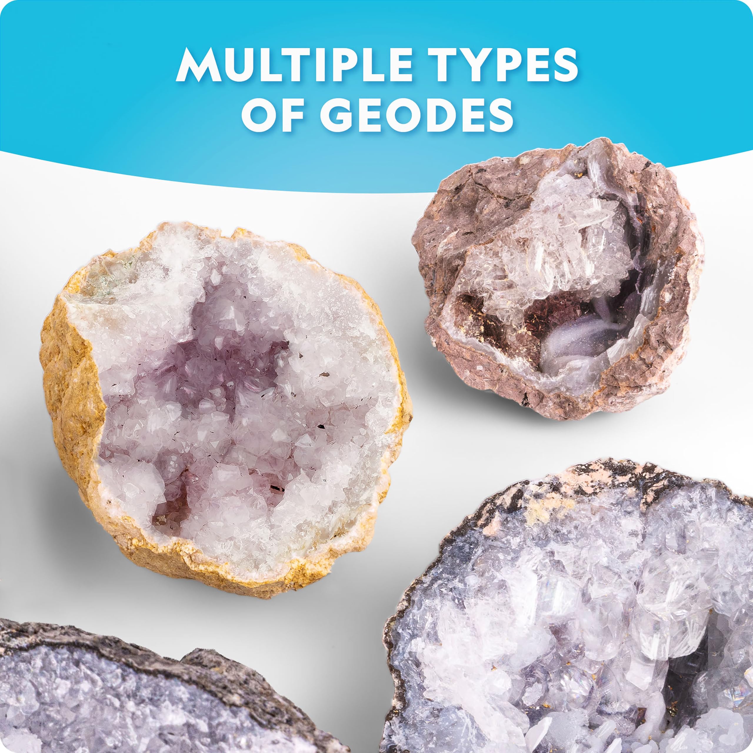 National Geographic Break Open 4 Geodes Science Kit – Includes Goggles and Display Stand - STEM Science Gift for Boys and Girls, Break Your Own Geodes with Crystals (Amazon Exclusive)