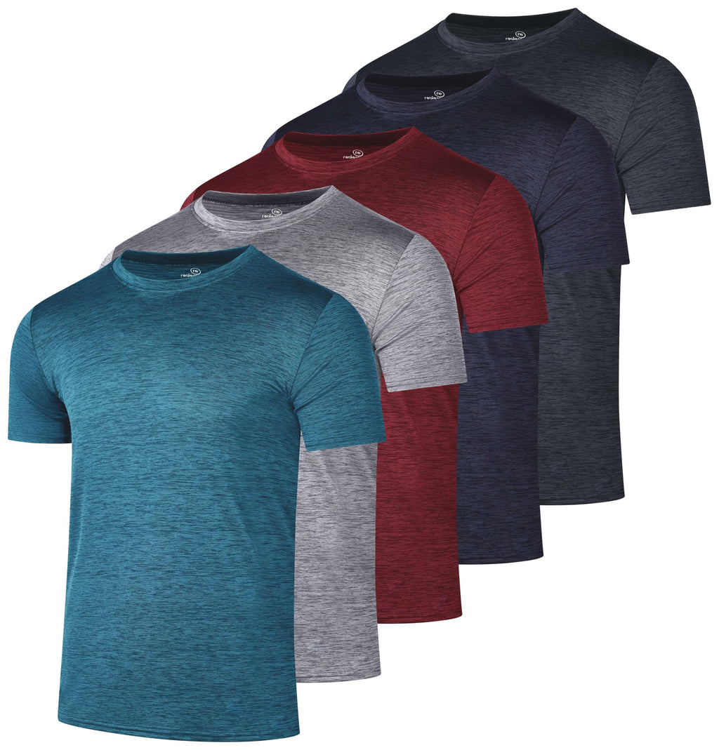 Real Essentials 5 Pack: Men's Dry-Fit Short Sleeve Crew Neck T Shirts Fitness Running Gym Workout Cool Exercise Athletic Tee
