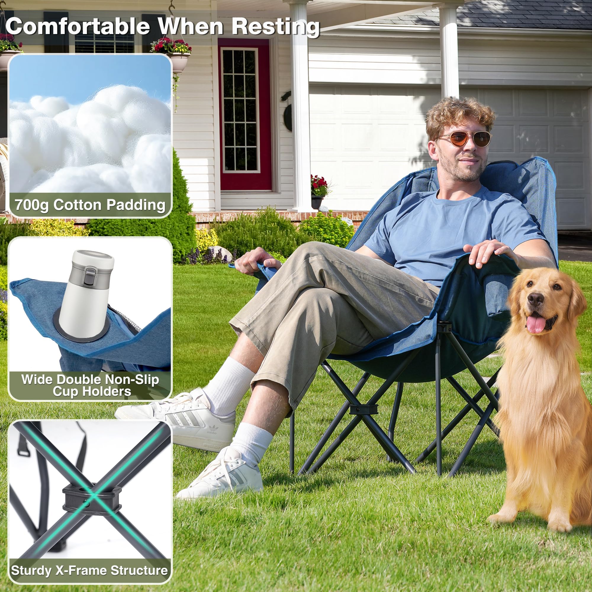 Double Camping Chair Heavy Duty Oversized Padded Loveseat for Adults 2 Person Outdoor Portable Camping Chairs for Lawn, Backyard, Fishing, Trip, Support 600lbs, Grey