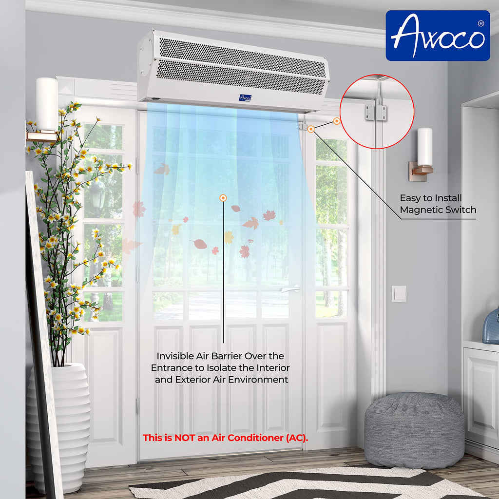 Awoco 24” Super Power 2 Speeds 800 CFM Commercial Indoor Air Curtain, CE Certified, 120V Unheated - Door Switch Included