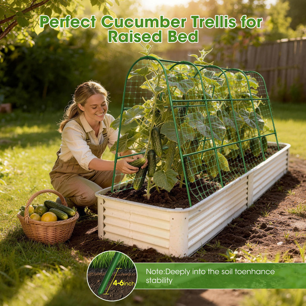 Cucumber Trellis for Raised Bed,U-Shape Garden Trellis for Climbing Plants Outdoor, Metal Arch Vegetables Trellis, Plant Support for Vine (Green, 31.5" Lx21.6 Wx47.2 H-Small)