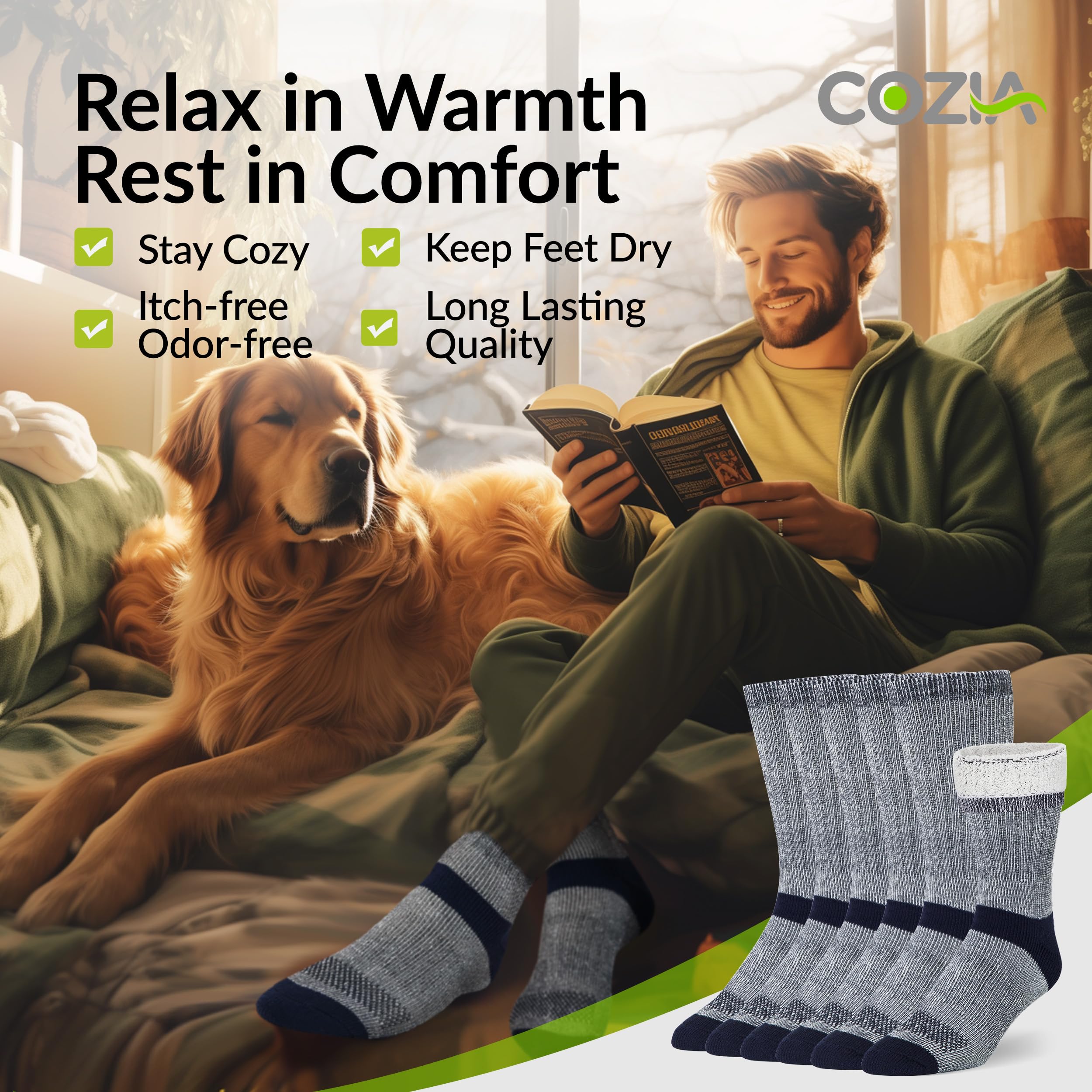COZIA Merino Wool Socks for Men & Women Casual Warm Winter Cozy Thermal Socks