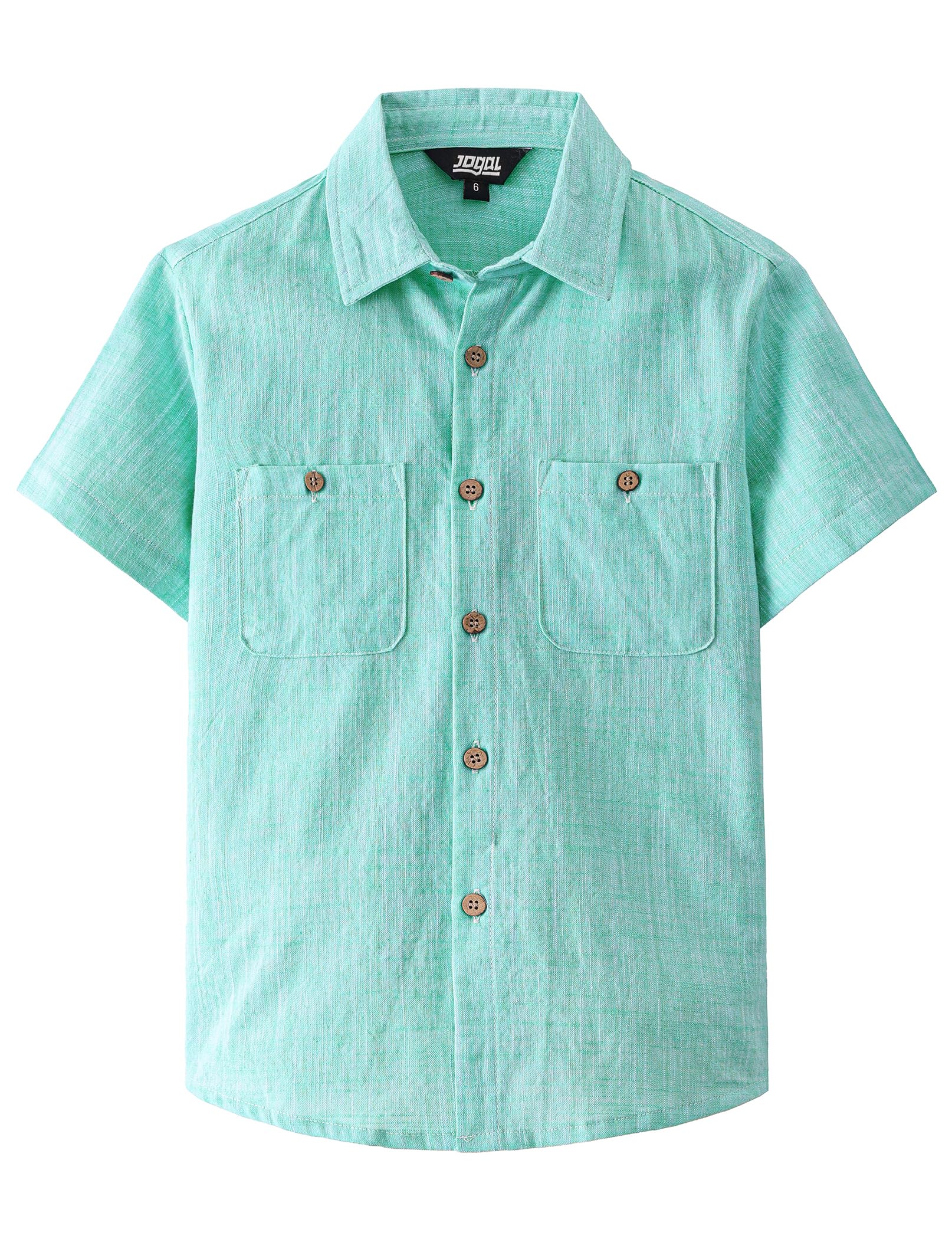 JOGAL Boys Chambray Shirts Short Sleeve Button Down Casual Cotton Woven Shirt with Two Pockets for Kids 6-14 Years