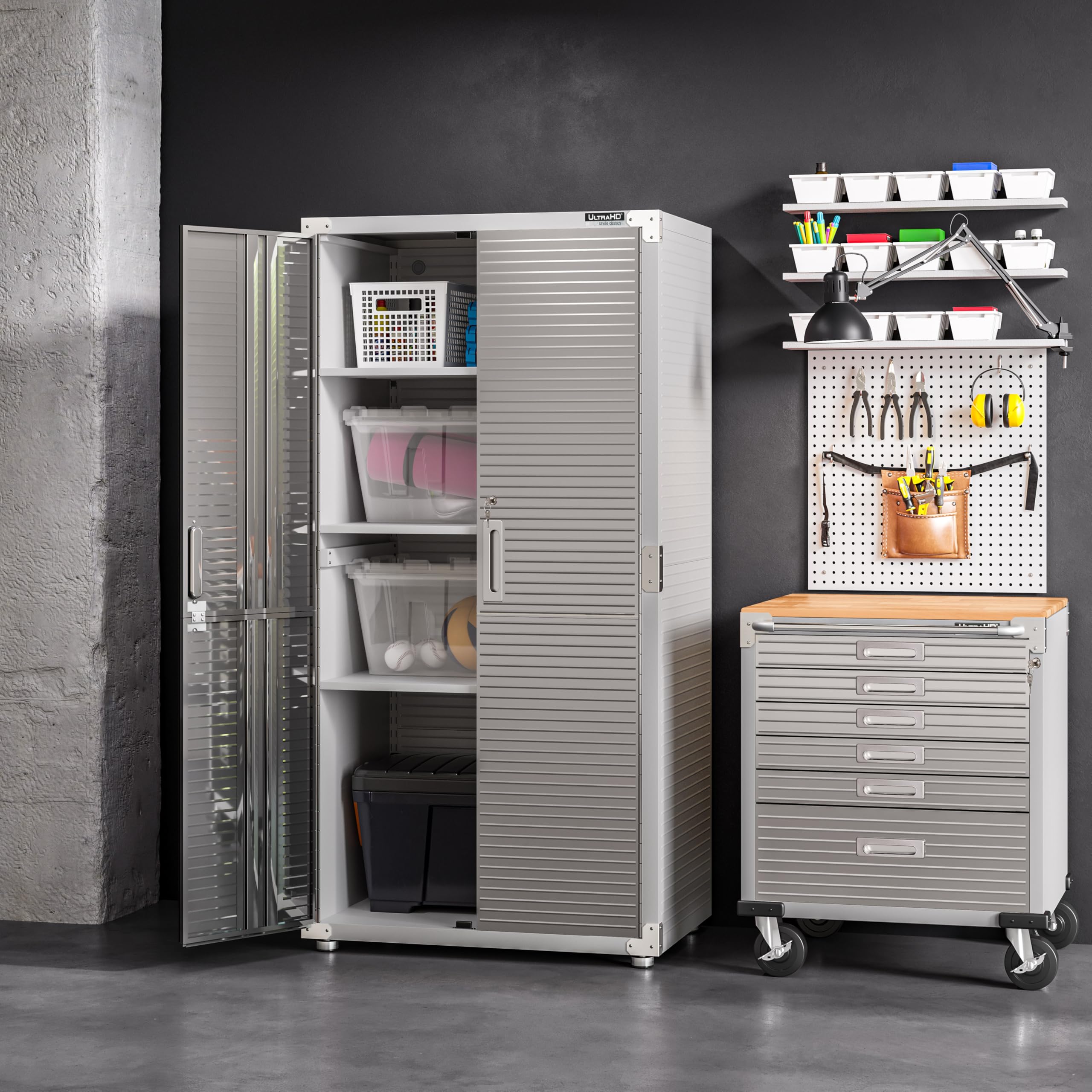 Seville Classics UltraHD Solid Steel Lockable Metal Storage Cabinet Locker Organizer, w/Adjustable Shelves for Garage, Warehouse, Office, Classroom, Granite, 30" W x 18" D x 72" H