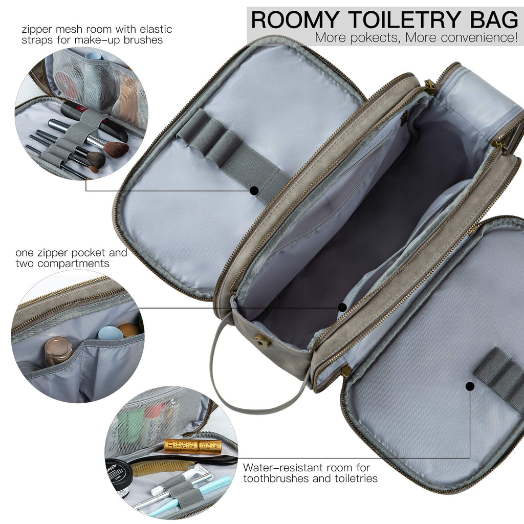 Elviros Travel Toiletry Bag for Men, Shaving Dopp Kit Water-resistant Bathroom Small Toiletries Organizer PU Leather Cosmetic Bags