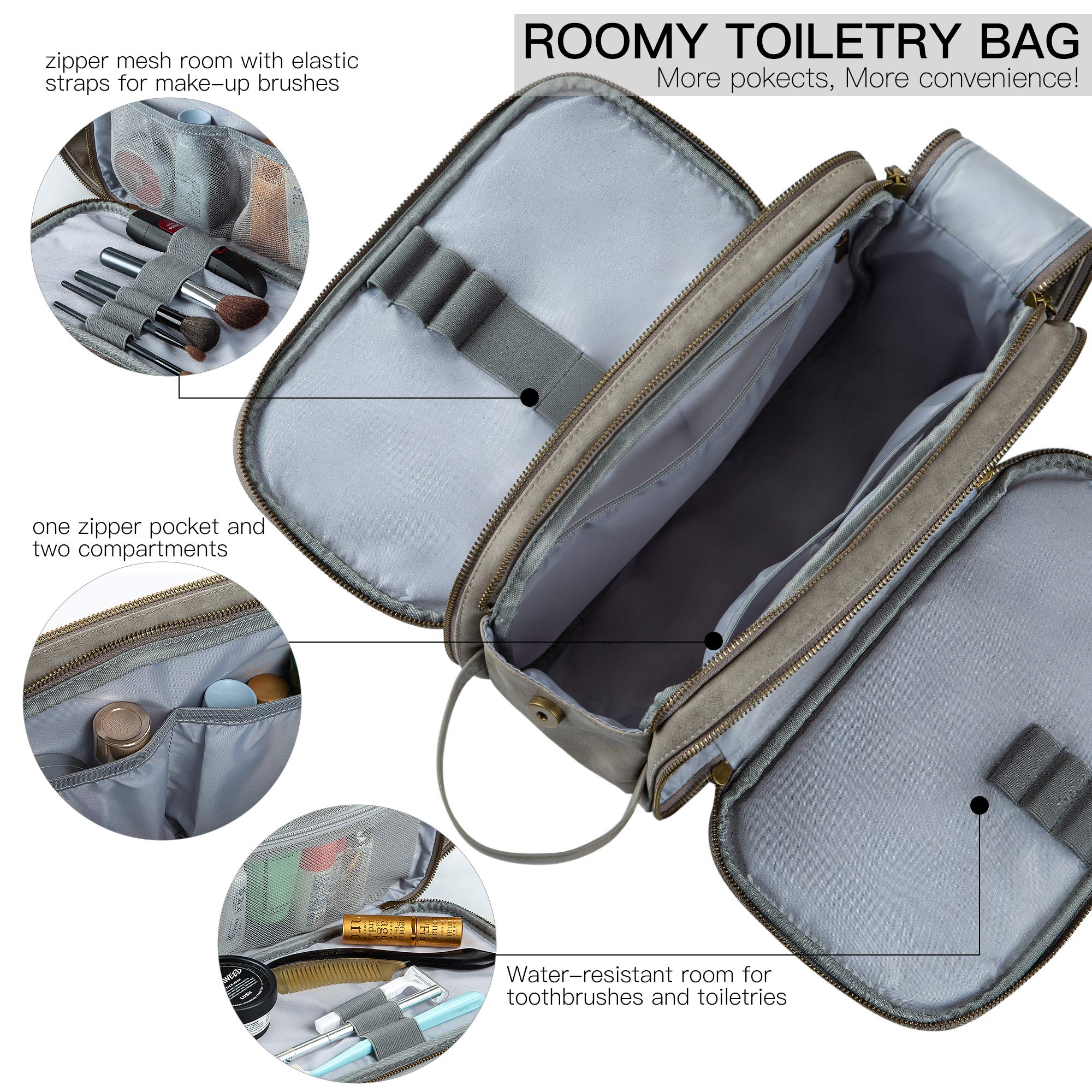 Elviros Travel Toiletry Bag for Men, Shaving Dopp Kit Water-resistant Bathroom Small Toiletries Organizer PU Leather Cosmetic Bags